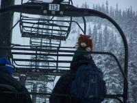 Balancing exercises on the chairlift - click for full size image